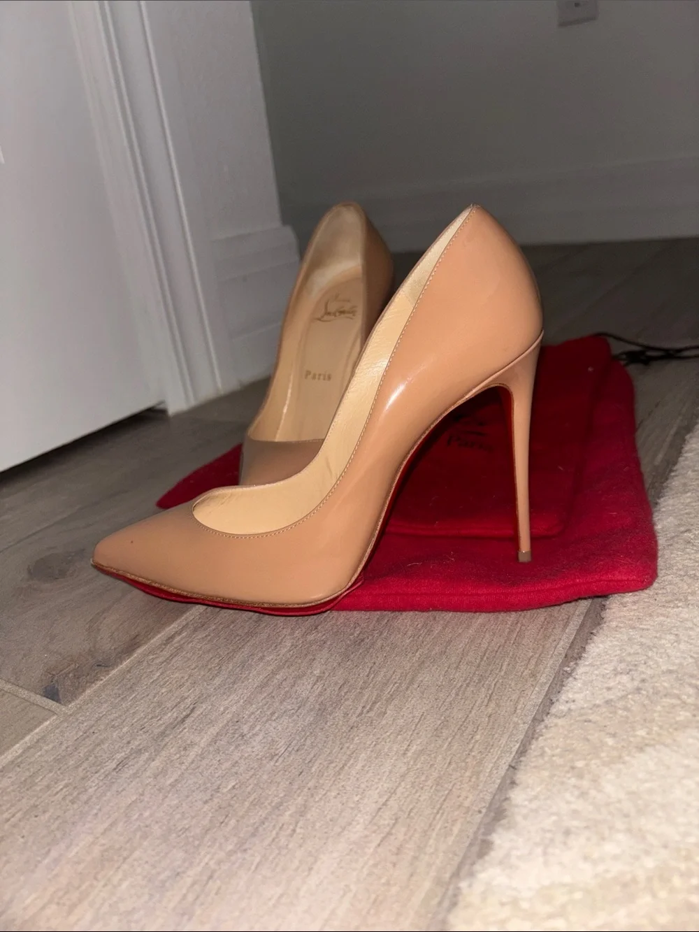 Christian Louboutin Nude Patent Pointed-Toe Pumps